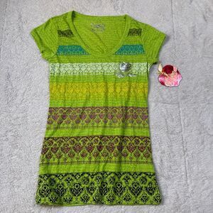 NWT Apple Bottoms Lime Graphic Tunic Tee – Y2K Logo Stripe Top